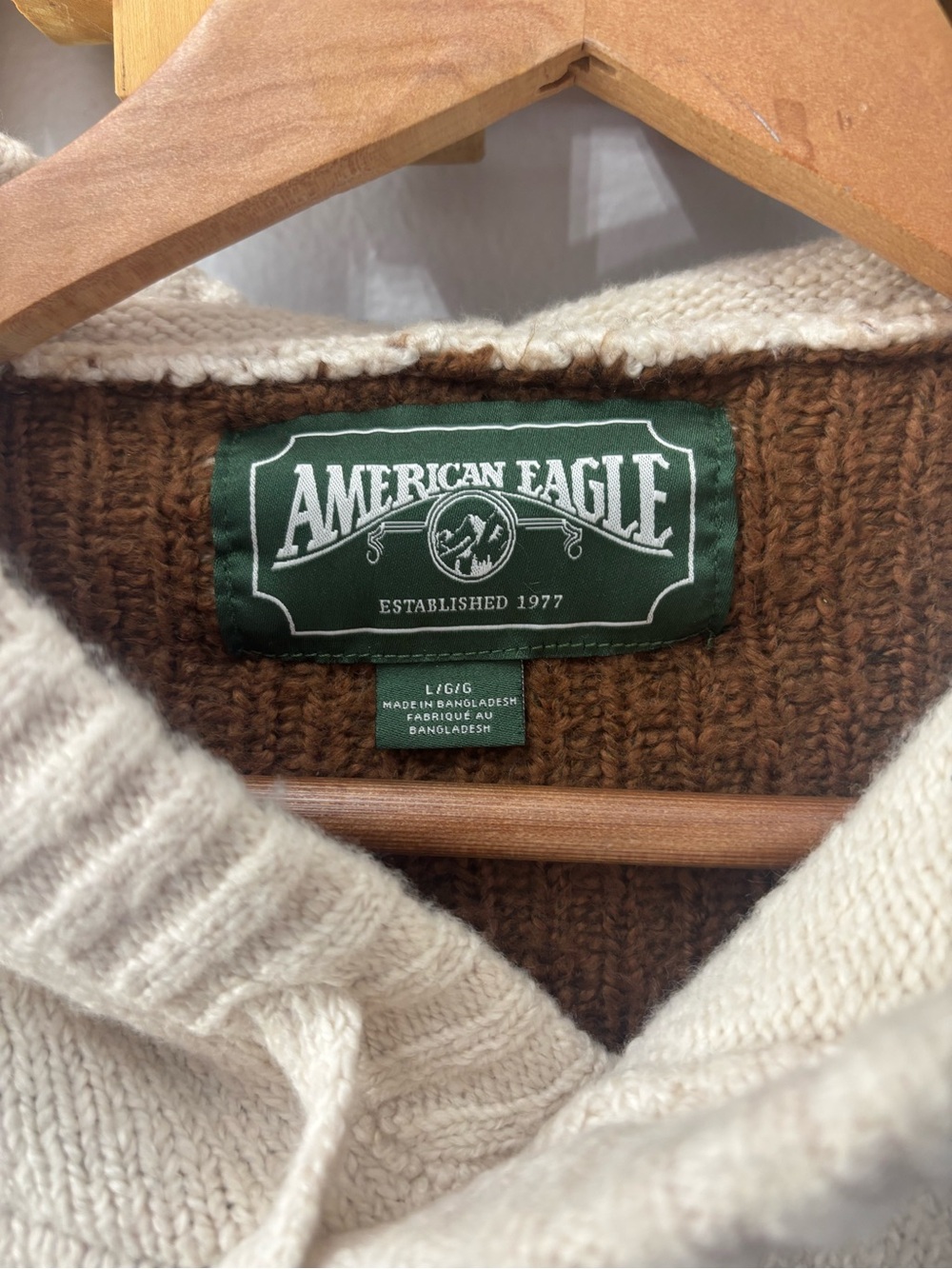 American Eagle Elk Fairisle Sweater Mens Size Large Hoodie in Cream Super Soft - Picture 5 of 7